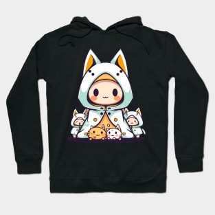 Kawaii Cat Wizard with Kitty Creatures - Cute Anime Art Hoodie